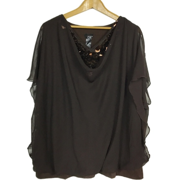 Brown Plus Size Layered Top with Sequins Pat Rego - Picture 1 of 7